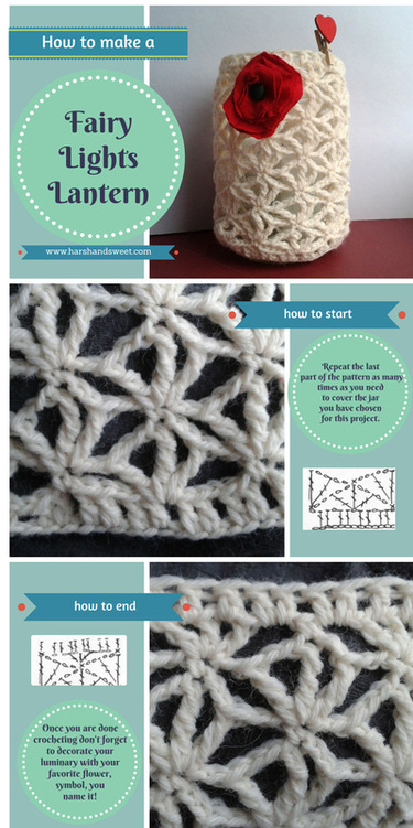 Fairy lights lantern tutorial: crochet a lace cover for your lantern. Merry Christmas from Harsh and Sweet!