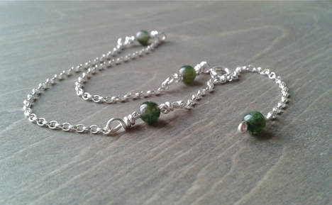 Sterling silver anklet with green moss agate beads