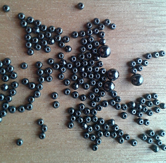 Hematite beads ready to become part of a new pair of earrings at the Harsh and Sweet workshop