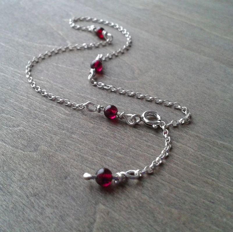 Sterling silver chain anklet with garnet