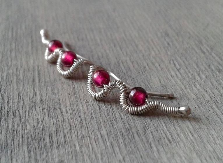 Wire-wrapped ear cuffs with garnet