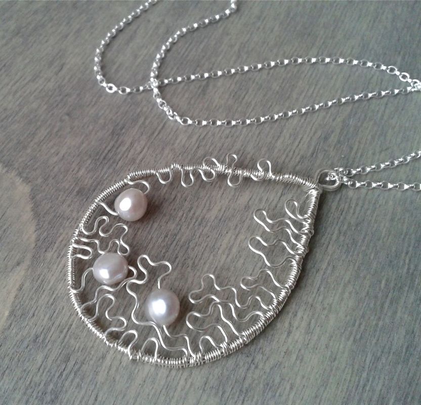 Sterling silver chain necklace with pearl pendant
