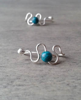 Turquoise ear cuffs in recycled sterling silver
